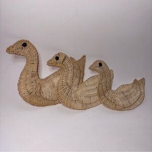 Vintage Wicker Duck Geese Wall Hangings  Crafters Item Set Of 3 1980’s Decor